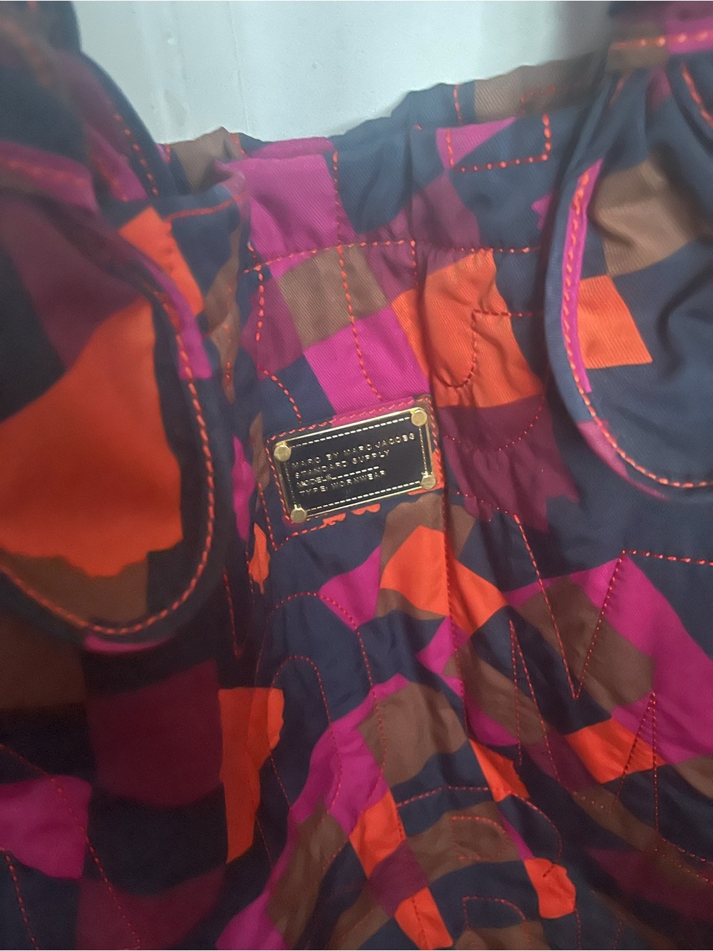 Marc by Marc Jacobs Quilted Tote with Orange, Magenta and Navy Geometric Print